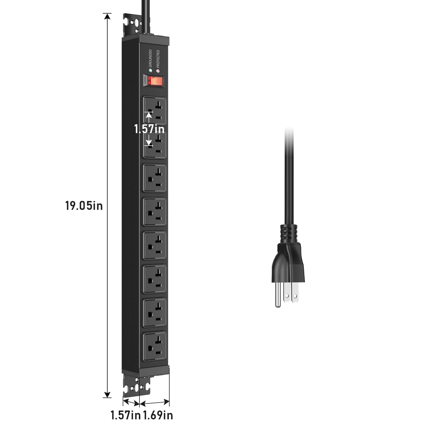 JUNNUJ 12 Gauge 360° Rotating Mountable Power Strip, Black, 15 FT, 1
