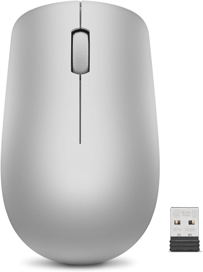 Lenovo 530 Full Size Wireless Computer Mouse for PC, Laptop, Computer with Windows - 2.4 GHz Nano USB Receiver - Ambidextrous Design - 12 Months Battery Life - Graphite Grey