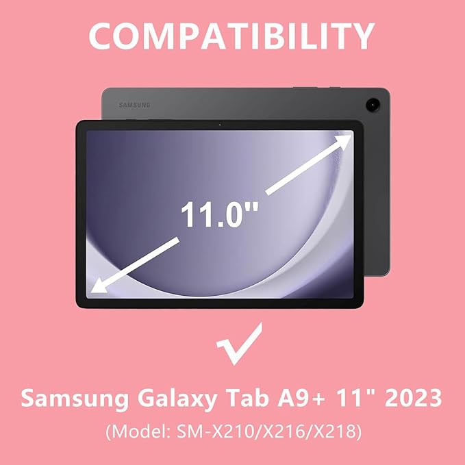 Keyboard Case for Samsung Galaxy Tab A9 Plus 5G 11 inch 2023 (SM-X210/X216/X218), 7 Color Backlit Detachable Keyboard Bluetooth, Smart Folio Cover with S Pen Holder for Galaxy Tab A9+ 11"(Dark Pink)