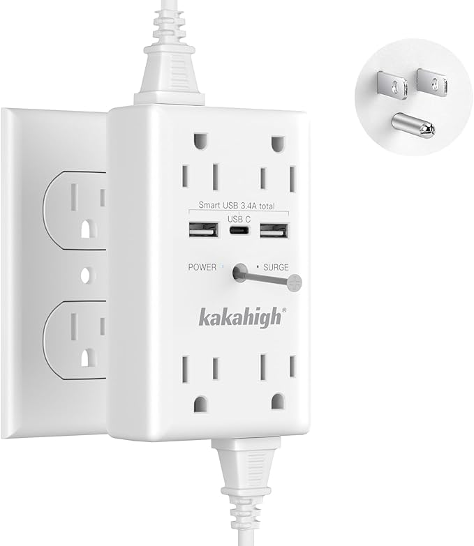 Wall Outlet Extender with Screw, 8 Way Outlets with Surge Protected