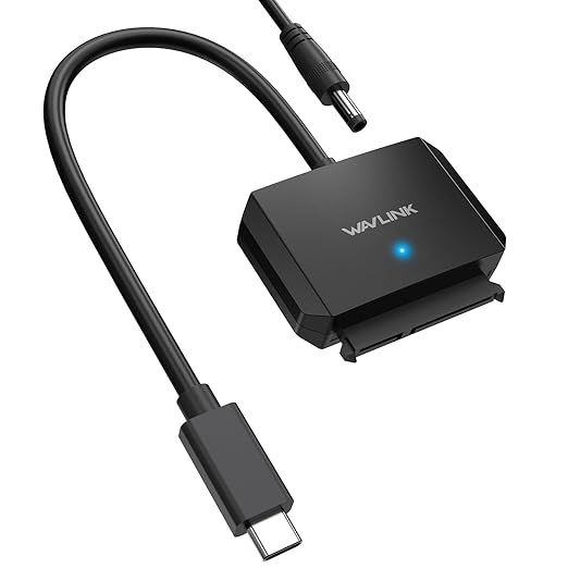 WAVLINK SATA to USB Type-A Hard Drive Cable, 5Gbps USB3.0 to Sata Cable Support UASP, External Hard Drive SATAI/II/III Connector 2.5" SSD/HDD and 3.5" HDD up to 20TB