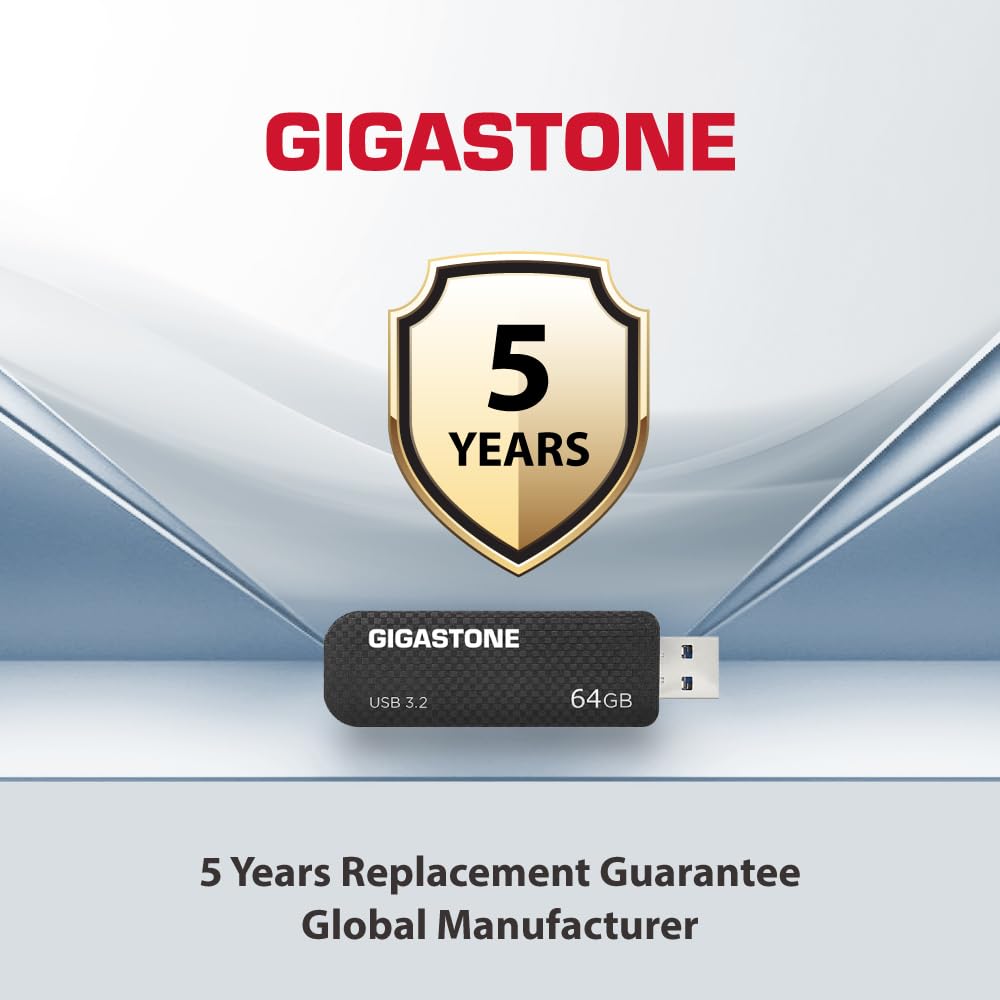 GIGASTONE 64GB USB 3.2 Flash Drive, 80MB/s High-Speed Data Transfer, Carbon Fiber Design, Retractable