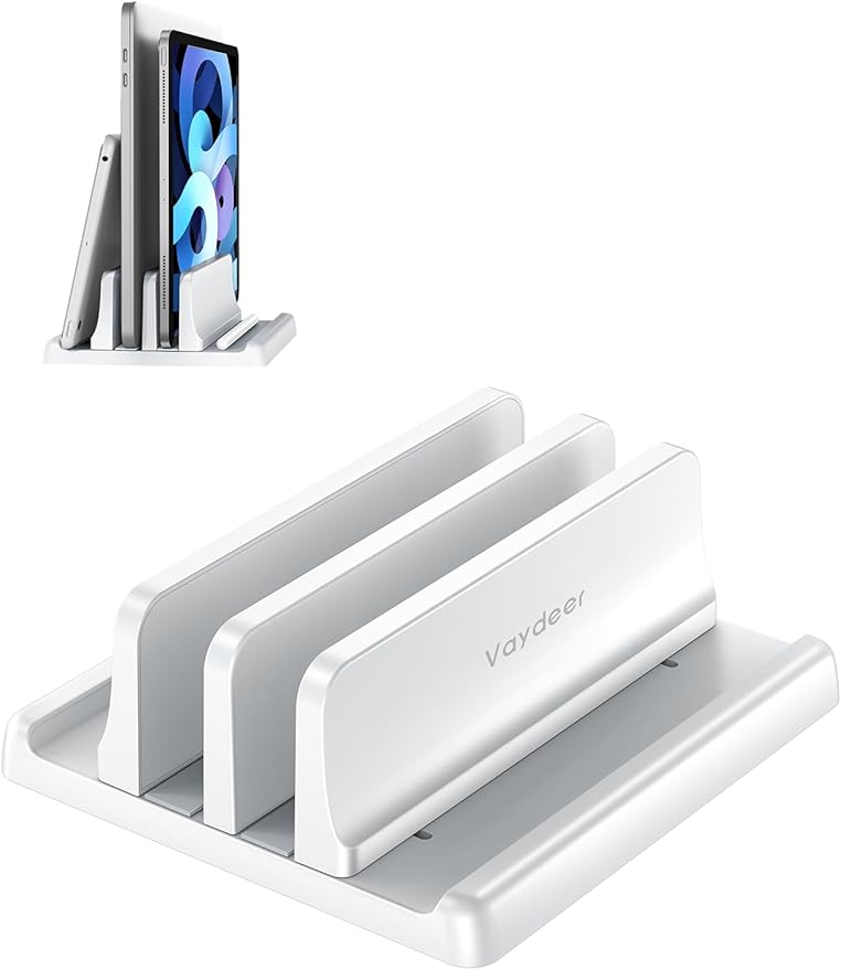 Vaydeer Vertical Laptop Stand for Desk,Dual Slots Plastic Laptop Holder with Space Saving 4-in-1 Design,Adjustable Laptop Organizer Storage Supports for MacBook,Mac,HP,Dell,Microsoft Surface,Lenovo