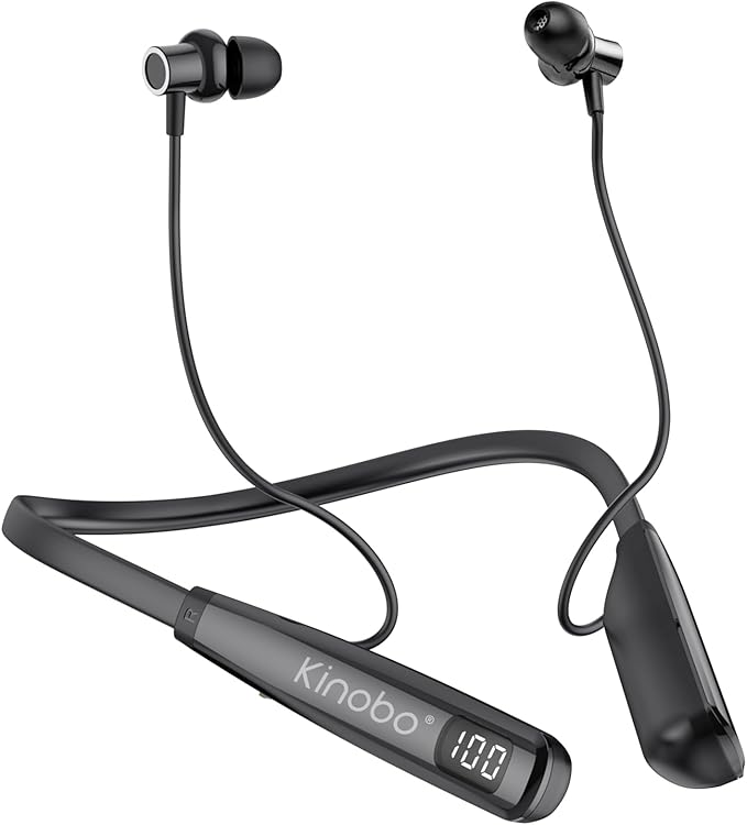 Kinobo Neckband Bluetooth Headphones,6.0 Bluetooth 120 Hours Playtime,IPX7 Sports Waterproof Earbuds with Microphone Noise Cancelling with TF Card Slot ,HiFi Stereo (Black)