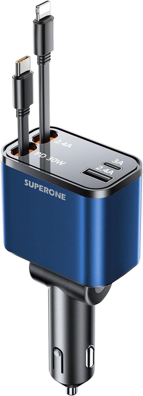 6 in 1 Retractable Car Charger, SUPERONE Smaller Fast Car Phone Charger