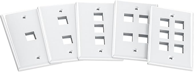 FGB 2-Port Keystone Wall Plate 20-Pack, Low-Profile Single Gang Wall Plates for RJ45, HDMI, and Coax Keystone Inserts, White