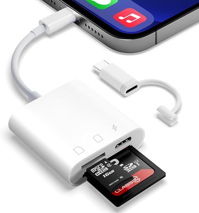 SD Card Reader for iPhone iPad, Micro SD Card Reader Memory Card Reader with USB Adapter Plug and Play Trail Game Camera Card Viewer Supports SD and TF Card No App Required