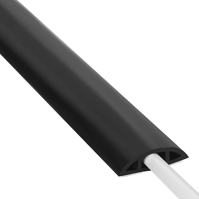 Floor Cord Cover 6ft, Cord Hider Floor Gray Wood, Cable Management Prevent Trips, Cable Cover Wire Covers for Electric Power Cords, Wire Protector Cavity W0.47in x H0.28in Grey