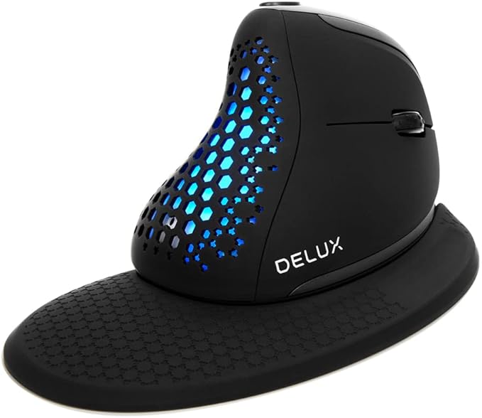 DELUX Seeker Ergonomic Mouse Wireless, Vertical Mouse with OLED Screen, 6 Buttons&Thumb Wheel Function, Silent Click, Up to 7200DPI, Programmable, Rechargeable, BT/2.4G/Wired