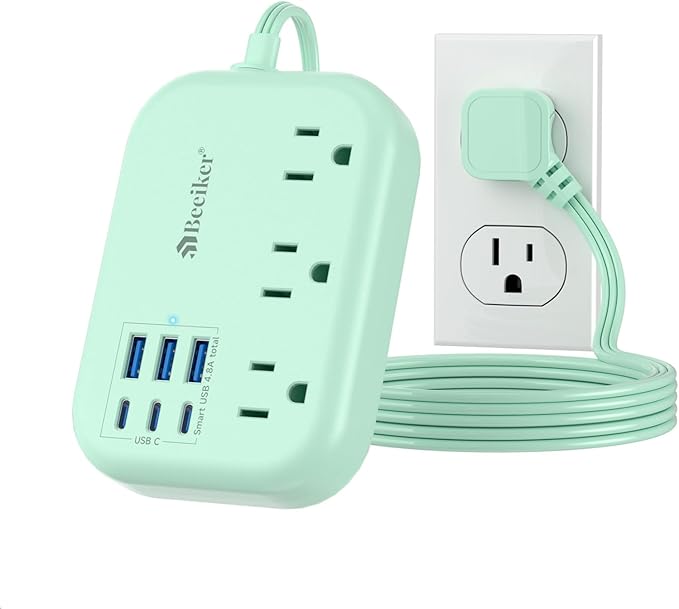 6 USB(3 USB C) Surge Protector Power Strip, 10 Ft Extension Cord,3 Outlets