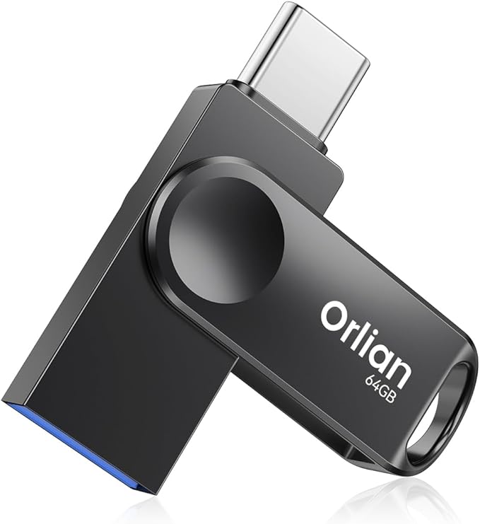 Orlian 128GB USB C Flash Drive Dual USB 3.0 Thumb Drive Type-C & USB-A 110MB/S Metal UDP Waterproof Swivel Design Memory Stick for Phone Android Tablet iPhone 15/16/17 Computer PC and More Black