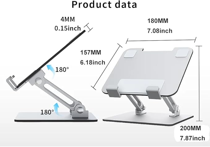 Foldable Aluminum Tablet & Phone Stand β Adjustable Height & Angle, Portable Desk Holder with Anti-Slip Pads for iPad, iPhone, Kindle, Smartphones & Tablets, Helping Reduce Neck and Eye Strain