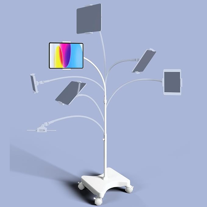 LEVO Rolling Gooseneck Tablet Floor Stand, iPad & Phone Holder
