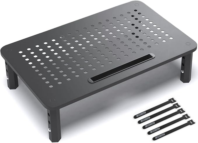 EVOOMI Back Saver Monitor Stand for Desk - 2 Pack Monitor Riser - Anti-Skid HD Hexagonal Steel Computer Stand - Free Cable Ties - Mesh Metal Computer Item Stand - Printer & iMac