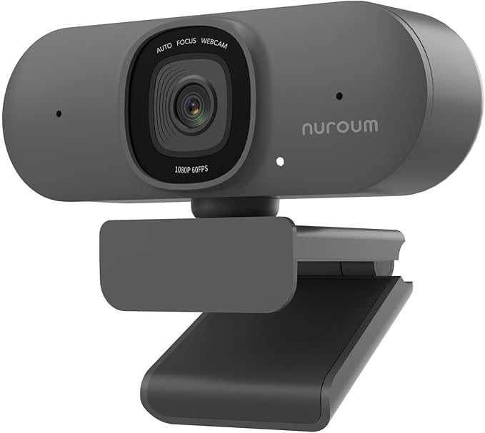 NUROUM V15AF 2K Webcam for PC, 1080p 60FPS AutoFocus Web Camera with Microphone, Privacy Cover and Mute, 75°FOV Dual Microphone USB FHD Computer Camera, Plug and Play for Zoom/Skype/Teams