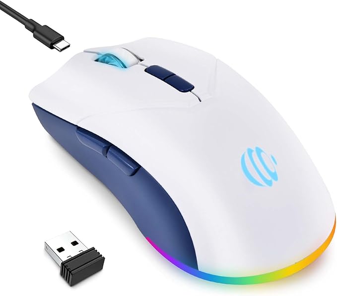Wireless Mouse, Bluetooth Rechargeable Mouse, Dual Mode BT 5.2 + 2.4G USB Silent Wireless Bluetooth Mouse, RGB Ergonomic Design, 3-Level Adjustable DPI Mouse for Laptop, PC, Mac, Ipad