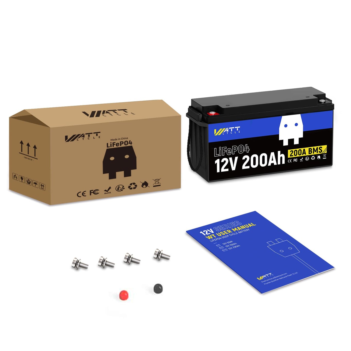WattCycle 12.8V 200Ah LiFePO4 Lithium Battery 1 Pack - 15000+ Cycle Life, Integrated 200A BMS, Extreme Temperature Resilience - Perfect for RV, Camping, and Home Energy Storage.