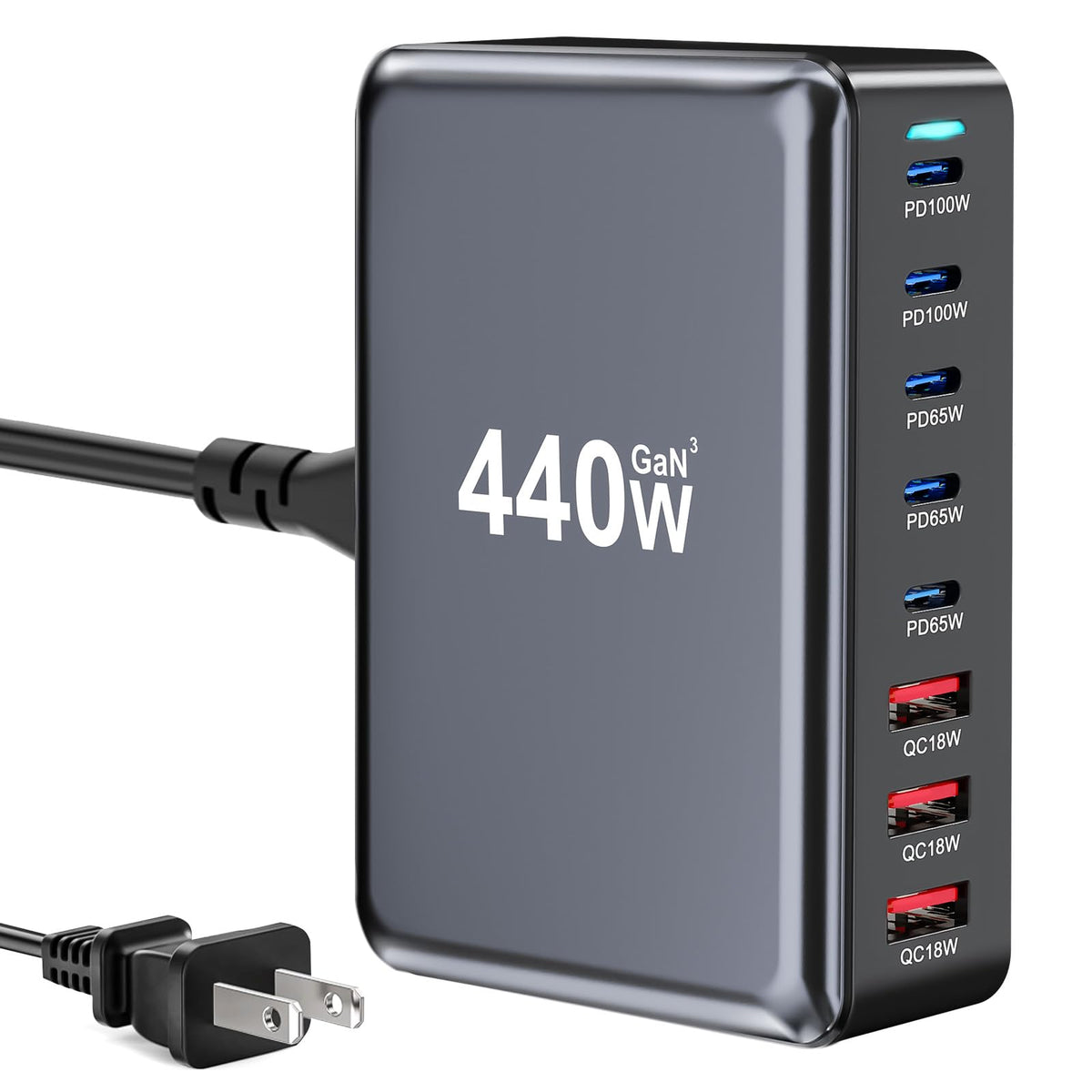 440W USB C Charger Block, 8-Port USB Charging Station with Dual 100W PD