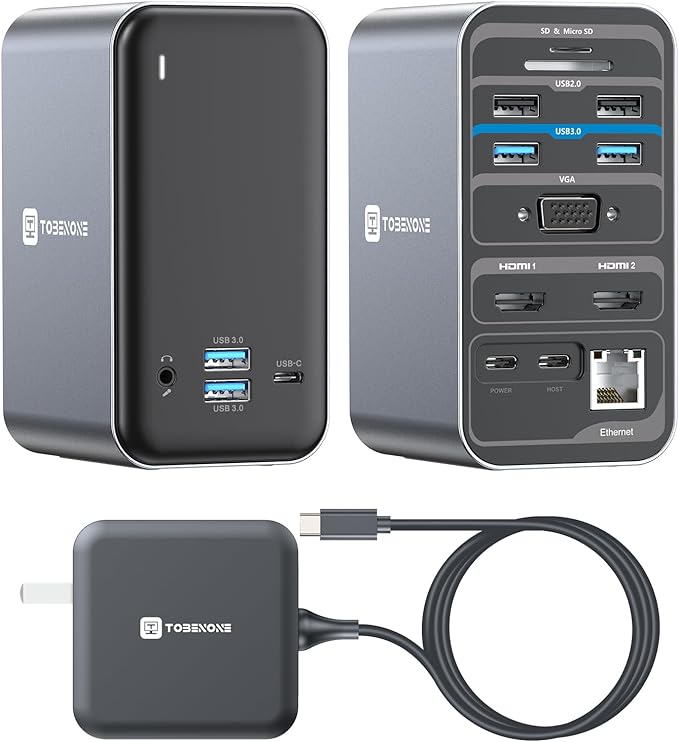 TobenONE USB C Laptop Docking Station Dual Monitor Plug and Play 7 USB Port