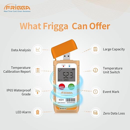 Frigga M2H Reusable Temperature Humidity Data Logger Multi-Use USB Digital Temperature Recorder 28800 Points High Accuracy Refrigerator Thermometer Logger PDF CSV Report