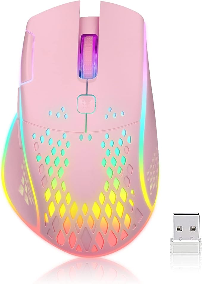 VEGCOO Wireless Gaming Mouse, C30 Silent Click Wireless Rechargeable Gaming Mouse with Double-Click Key and Colorful LED Lights, 3 Level Adjustable DPI for Gaming and Working (Blue)