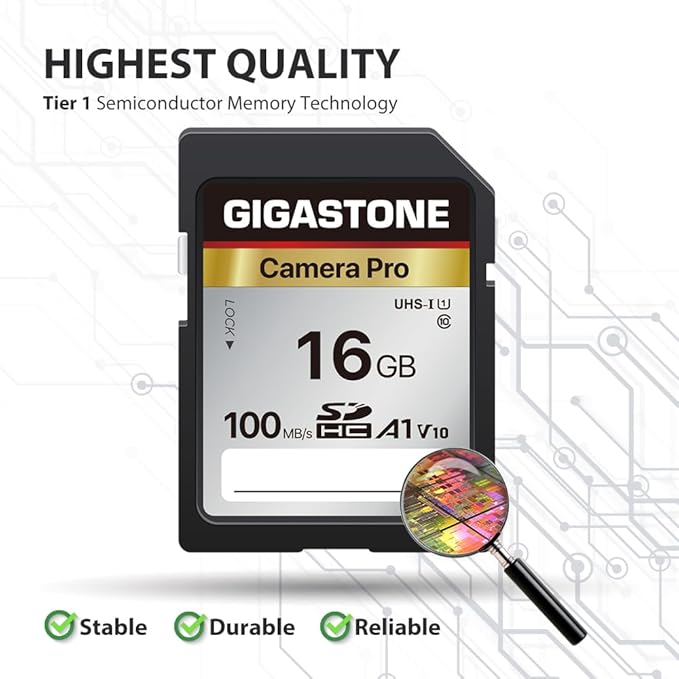 【5-Years Data Recovery】 GIGASTONE 16GB SD Card 5-Pack, Camera Pro, UHS-I A1 V10 SDHC Memory Card Speed up to 100MB/s Compatible with SPYPOINT TACTACAM Trail Camera, with 5 Mini Cases