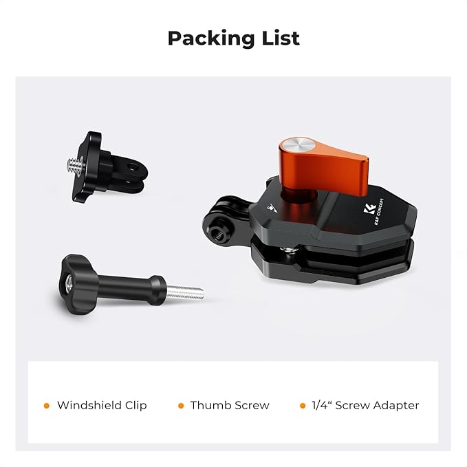 K&F Concept Motorcycle Windshield Clip Mount for GoPro Hero 13/12/11/10/9 Black, Aluminum Alloy Camera Clamp with 1/4” Adapter for DJI Osmo Action 3/4/5 Pro Insta360 X5/X4, Action Camera Accessories