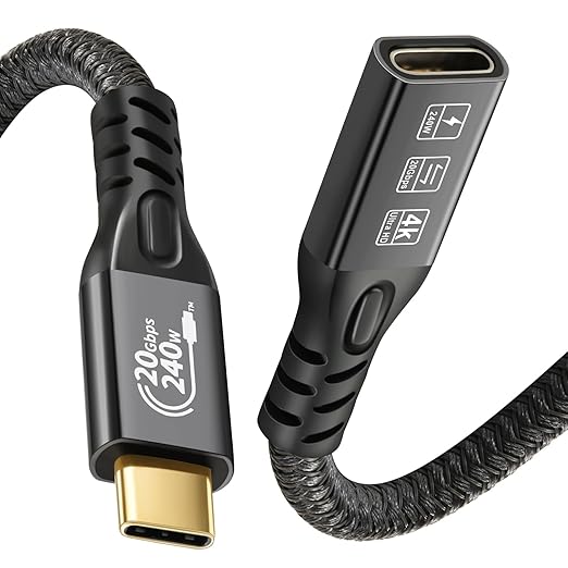 20Gbps USB C 3.2 Extension Cable, USBC 3.2 Gen2 Type-c Male to Female Extender Cable Ultra HD 4K@60Hz 240W Charging 20Gbps Data Transfer Compatible with External SSD eGPU (Extension 20G 240W-0.25M)