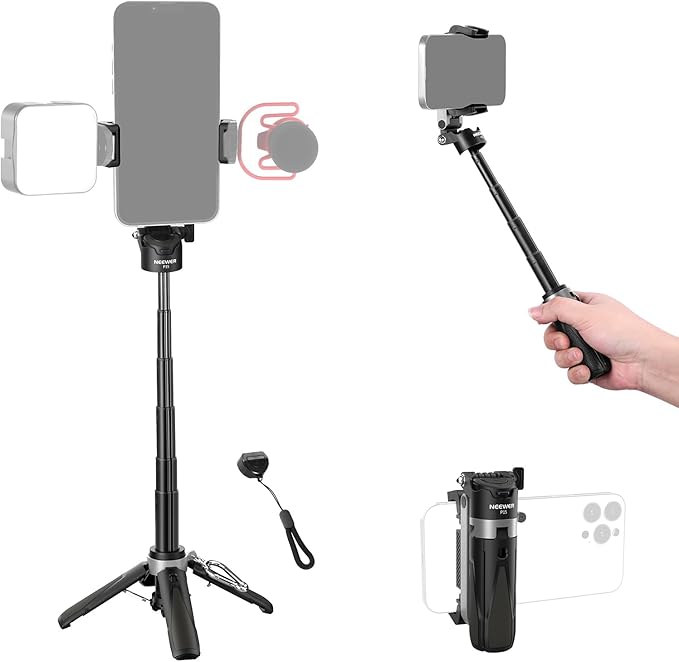 NEEWER Basics PA050 Vlogging Kit for iPhone Android Phone for YouTube TikTok Streaming Video Recording, Selfie Stick Tripod + Microphone + LED Fill Light, Youtuber Starter Content Creator Essentials