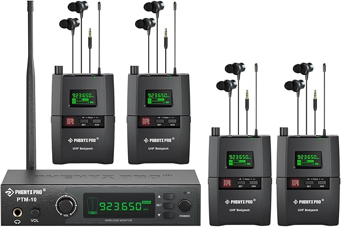 Phenyx Pro Stereo Wireless in Ear Monitor System with 2 Bodypacks PTM-10-2B