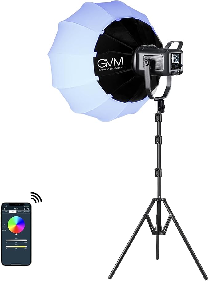 GVM 160W LED Video Light with Bluetooth Control, 5600K Photography Light, Studio Lighting Kit for Photography, Filmmaking, YouTube and Tiktok, 98100 lux/1.64ft, 12 Scene Modes, Lightweight