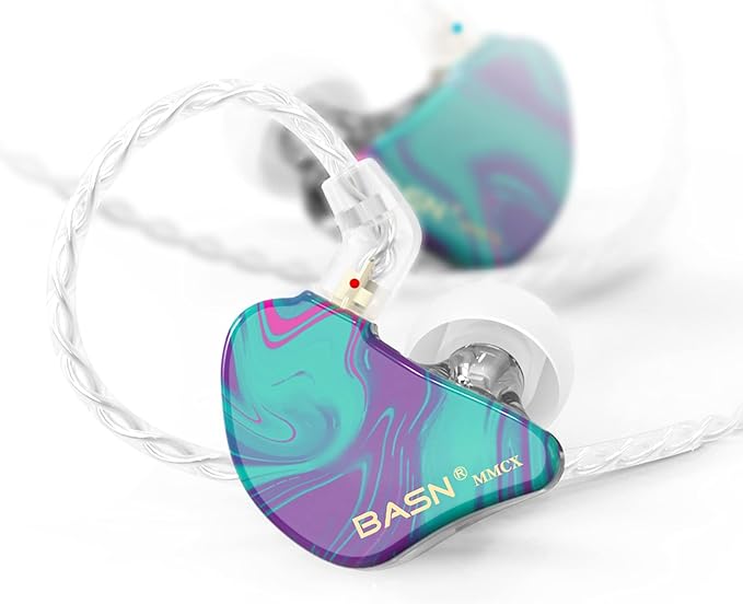 BASN MMCX in Ear Monitor Headphones,Triple Driver IEM in-Ear Earphone for Musician Drummer, Noise-Isolation HiFi Stereo Earbuds with Two Detachable Cables(Bluish White)