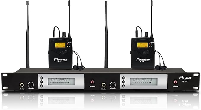 Flygrow Pro UHF Wireless in Ear Monitor System, Metal IEM Dual Channel Wireless Transmitter and Bodypack Receiver, 80 Adjustable Frequencies,164ft Range, Ideal for Studio, Guitar, Band Performance