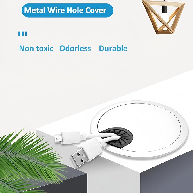 3 Pcs Satin Nickel Metal Cable Grommet, Zinc Alloy Desk Table Grommet Cable Cord Hole Cover for Home and Office, Fits 2inchs Hole 50MM Brushed Silver