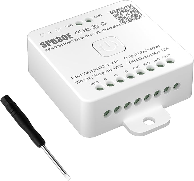 PAUTIX SP608E SPI Pixel LED Controller with 8 Signal Outputs,Work with RGB Smart IC COB LED Strips,Built-in Mic/AUX Music Bluetooth for WS2811 LED Module Pixel Strip Light APP/Remote/Trigger Control