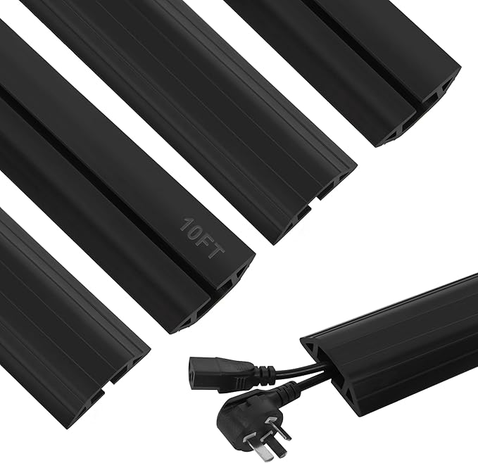 Floor Cord Cover 10Ft Heavy Duty PVC Floor Cable Protector Electric Cord Hider Cable Management Floor Strip Extension Cord Covers Cable Raceway for Wires on Floor Inner Channel 1.36" W x 0.43" H -Gray