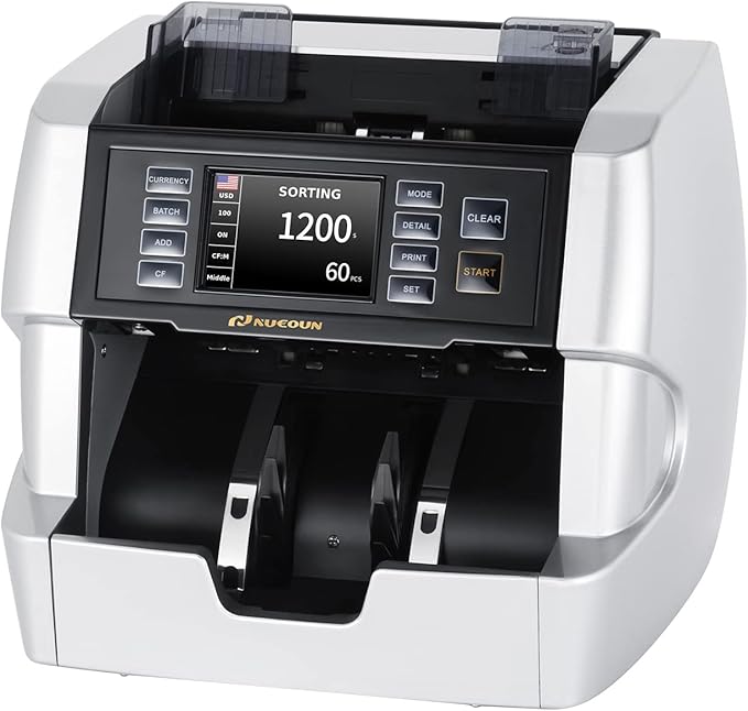 NUCOUN VC-7 Bank Grade Money Counter Machine Mixed Denomination,Value Counting,Mulit Currency,Printer Enabled,Serial Number,Cash Bill Counter 2CIS/UV/IR/MG/MT Counterfeit Detection, Cash Counter