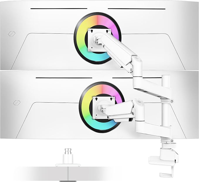 Heavy Duty Monitor Arm for 13-49 Inch Ultrawide Screens, Holds Up to 44lbs, Fully Adjustable Single Monitor Mount, with Clamp & Grommet Base, 75/100mm VESA Desk Mount