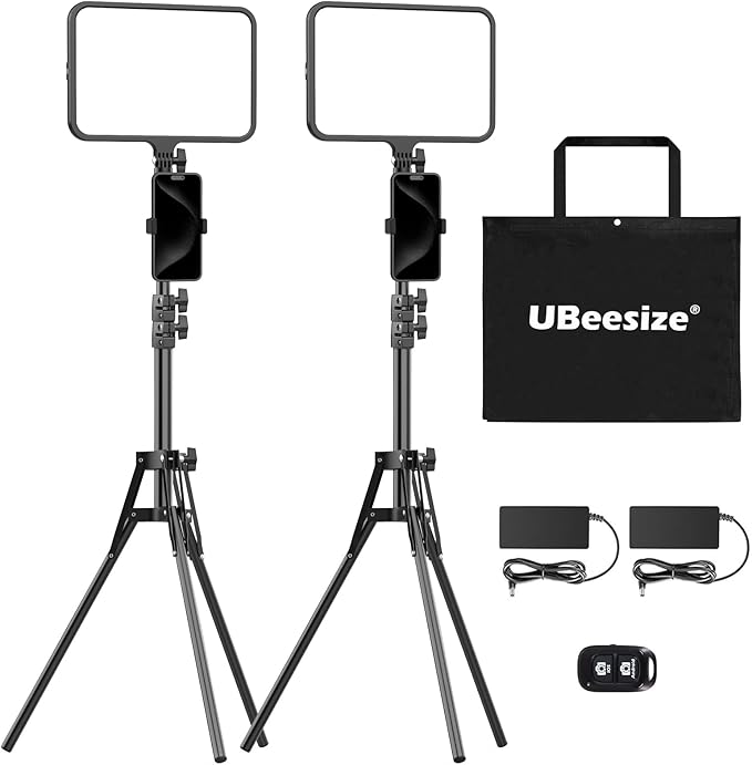 UBeesize LED Video Light Kit, Photography Lighting, 13" Studio Lights with 65" Tripod Stand and Phone Holders, Podcast Lighting for Video Recording, Make up, Live Streaming, Tiktok, YouTube