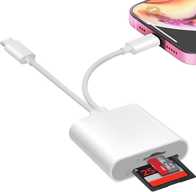 Denlane SD Card Reader for iPhone iPad Mac, Digital Camera Adapter to iPhone Lightning & USB C Dual Connector, Trail Camera Memory Card Viewer with SD/Micro SD/USB-A 3 Slot, No App Plug and Play