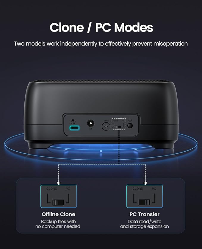 ORICO USB Type C to SATA 2 Bay Hard Drive Docking Station Duplicator/Cloner Function for 2.5 or 3.5 in HDD SSD with 2 in 1 USB C to A/C Cable (DD28C3-C)