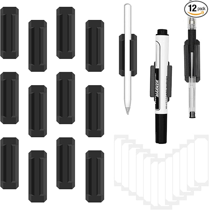 12 Pack Silicone Pen Holder/Pencil for Desk with 12 Extra Adhesive Stickers