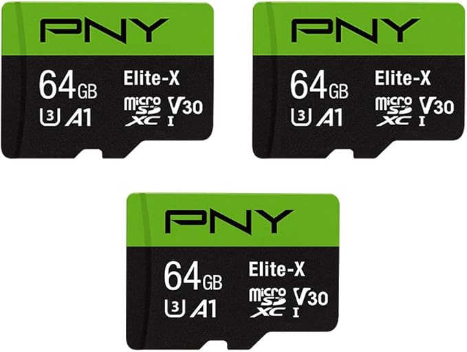 PNY 64GB Elite-X Class 10 U3 V30 A1 microSDXC Flash Memory Card 3-Pack