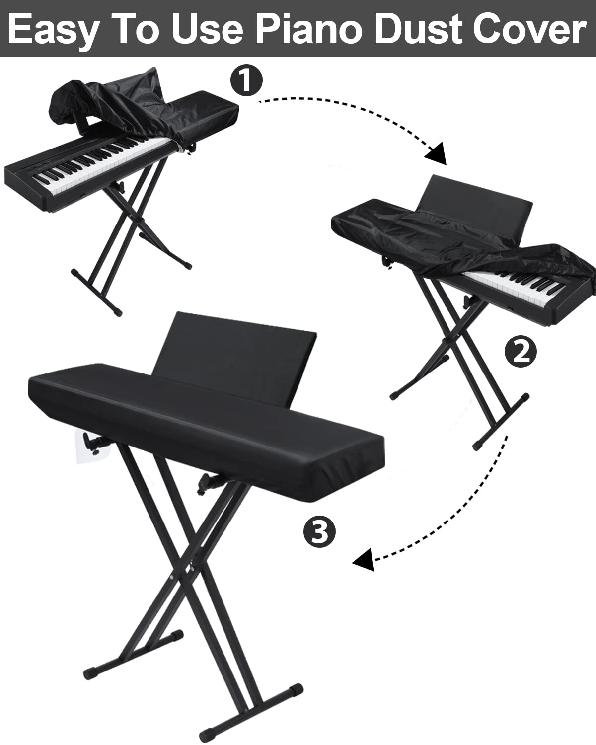 Stretchy Electric Piano Keyboard Covers - Waterproof Elastic Lock Music Keyboard Protector (61 Keys, Black)