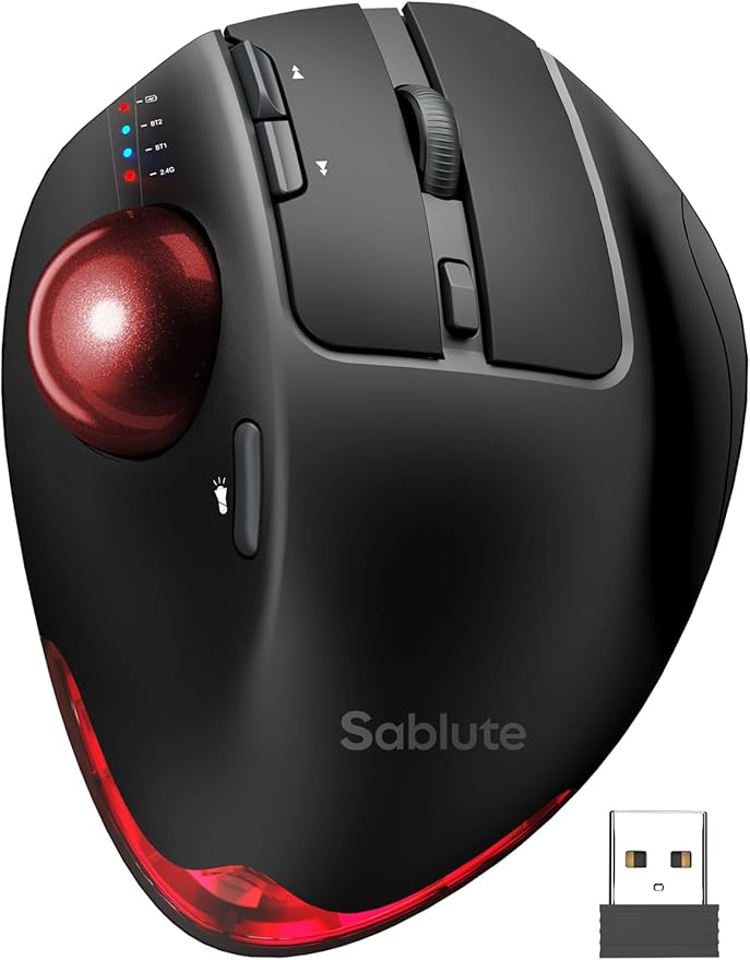 Wireless Trackball Mouse, Adjustable Angle Rechargeable Backlit-Purple Ball