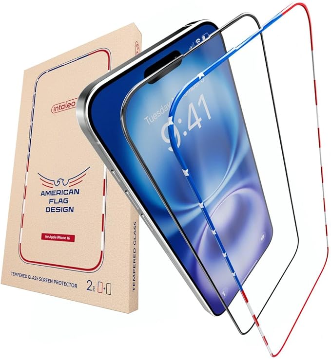 Intaleo Screen Protector for iPhone 15 Pro Max - 2 Pack (USA Flag & Black) - Tempered Glass for Iphone 15 Pro Max 9H Hardness - Easy Installation, Oleophobic Coating