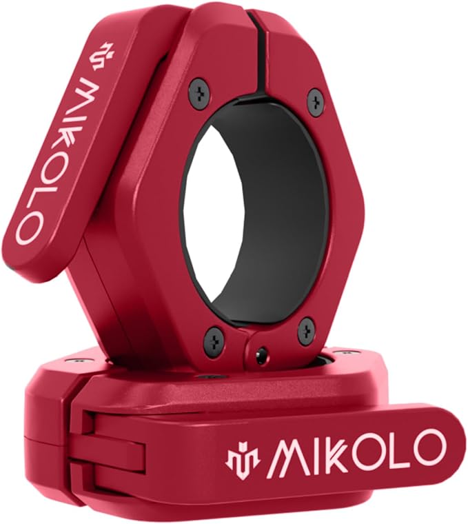 Mikolo Barbell Clamps,2-Inch Olympic Barbell Clips with Anti-Slip TPR Lining and Quick Release for Home and Gym Use(Non Magnetic Red)