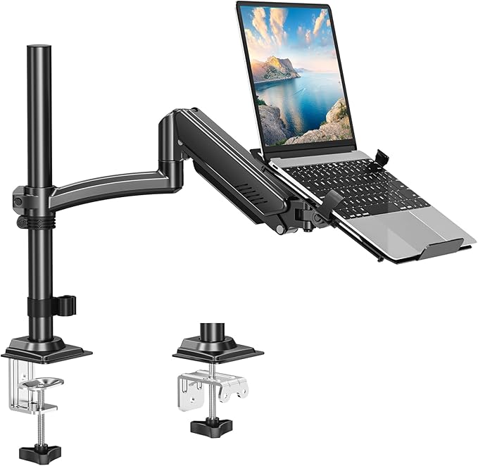 MOUNT PRO Laptop Arm Mount for Desk, 2 in 1 Function Monitor Laptop Stand, Fits Max 17" Notebook and 32" Computer Screen, Aluminum Single Monitor Holder with Adjustable Tray, Holds up to 22lbs