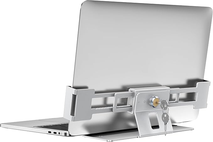 AboveTEK Laptop Locking Station, Premium Aluminum MacBook Security Lock with High-Security Copper Cylinder, Anti-Theft Computer Lock for All 11"-17" No-Slot Notebooks, Non-Slip Base for Public Spaces