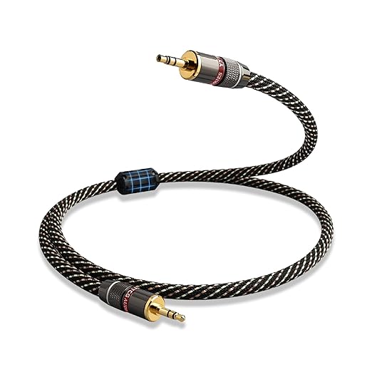 YYTCG Audiophile HiFi Audio Cable–3.5mm to 3.5mm,6N OFC Core,24K Gold-Plated Plugs,with Nylon Braid,AUX Cable,Compatible with Phone,MP4,Speakers,Amplifiers